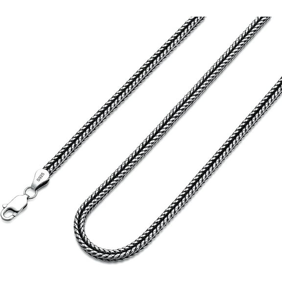 DVEATR Franco Chain Sterling Silver Foxtail Necklace for Men 2mm 3mm Diamond Cut Chain for Men Women