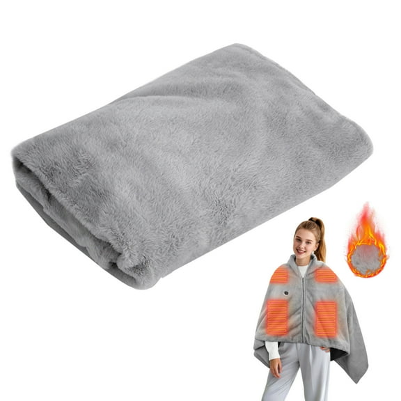 57"x32" USB Heated Throw, Wearable Electric Blanket with Zipper & 3 Heat Settings - Portable Soft Heating Wrap for Winter, Home Office, Outdoor & Travel