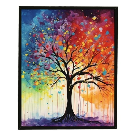 JRXY Graffiti tree of Life- Abstract Canvas Wall Art for Living Room Graffiti Art Ready to Hang,Framed Canvas Print Wall Art 12x16in