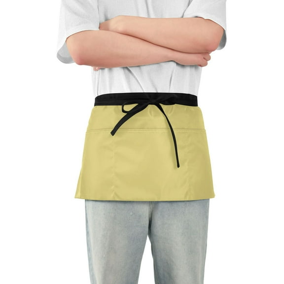 Olive Green Server Apron with 3 Pockets Waterproof Waitress Waist Short Apron for Man Woman 12 Inches