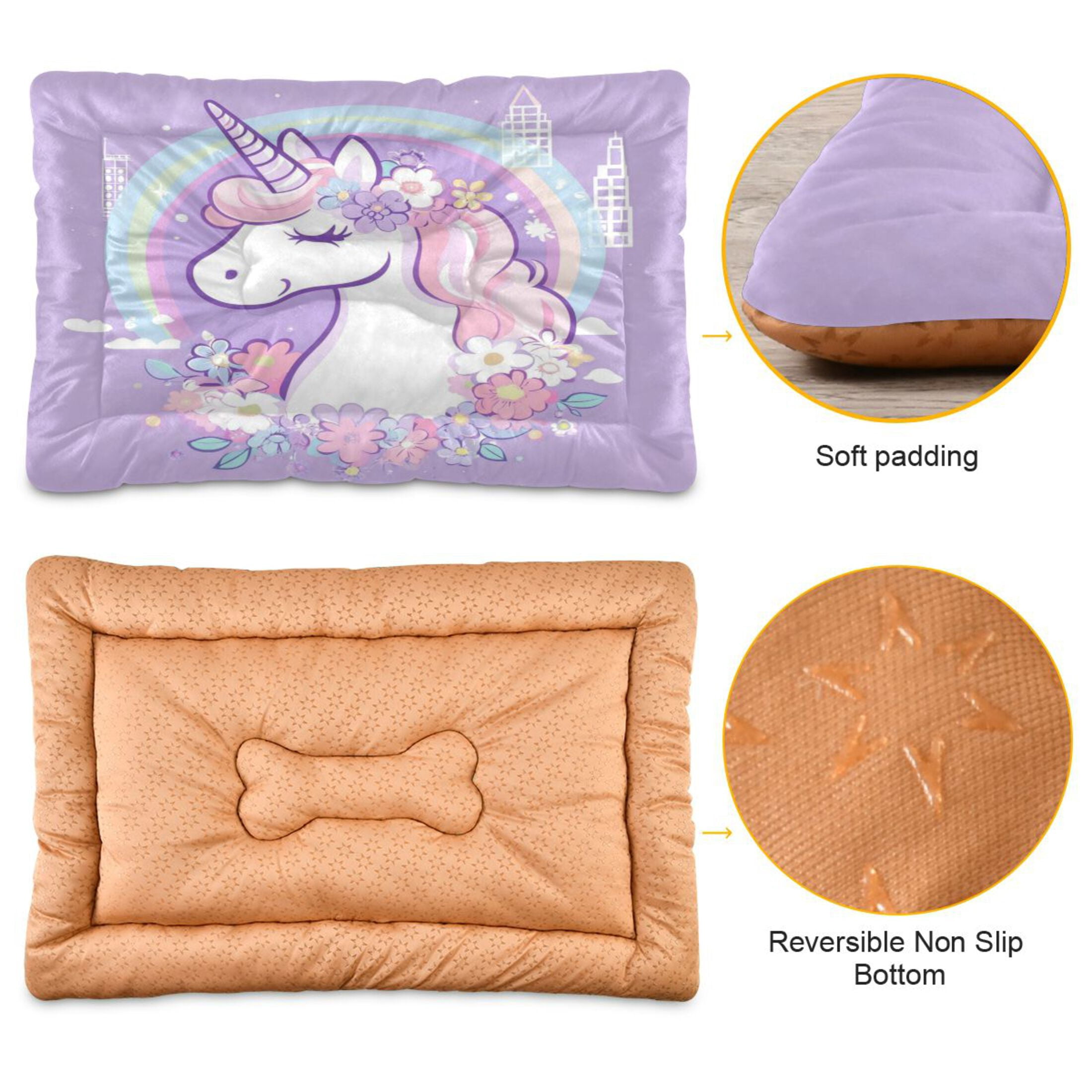 Qxltty Cute Unicorn Purple Pattern Ped Pad Wear-resistant and Hard to Bite Through Sleeping Pad for Small Medium Large Dogs Winter Pet Bed 36×24in