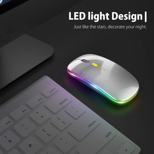 CHOK Rechargeable wireless mouse dual mode slim portable mouse with LED light USB 2.4GHz and Bluetooth 5.2 wireless silent mouse for laptop Windows/Mac system computers.