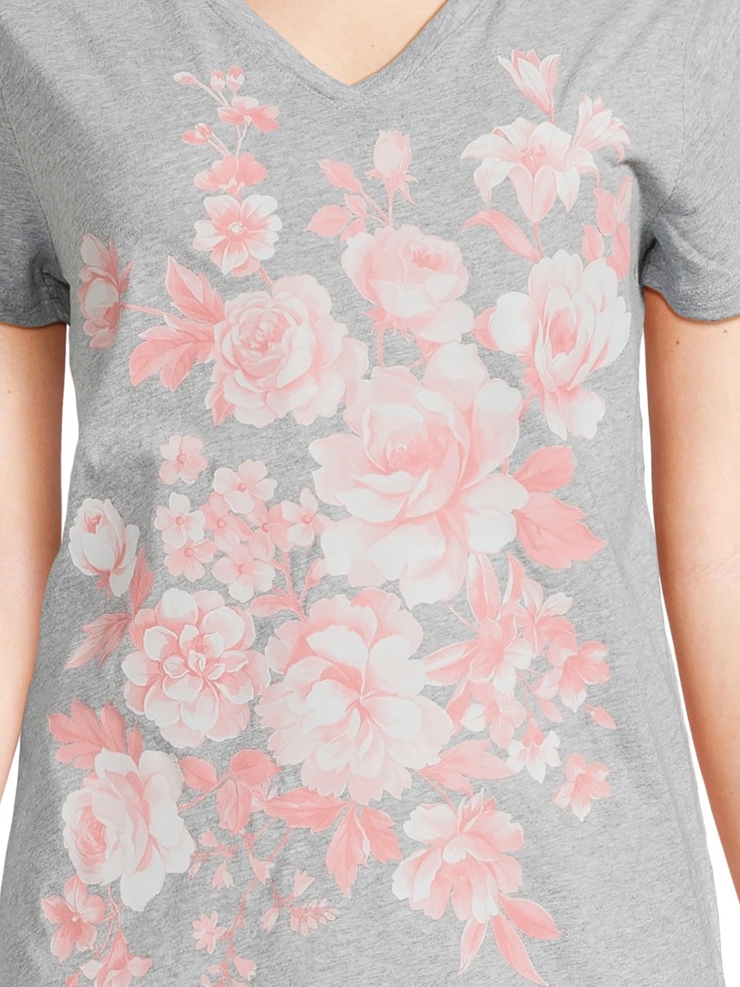 RealSize Women's V-Neck Graphic Tee with Short Sleeves, Sizes XS-3XL