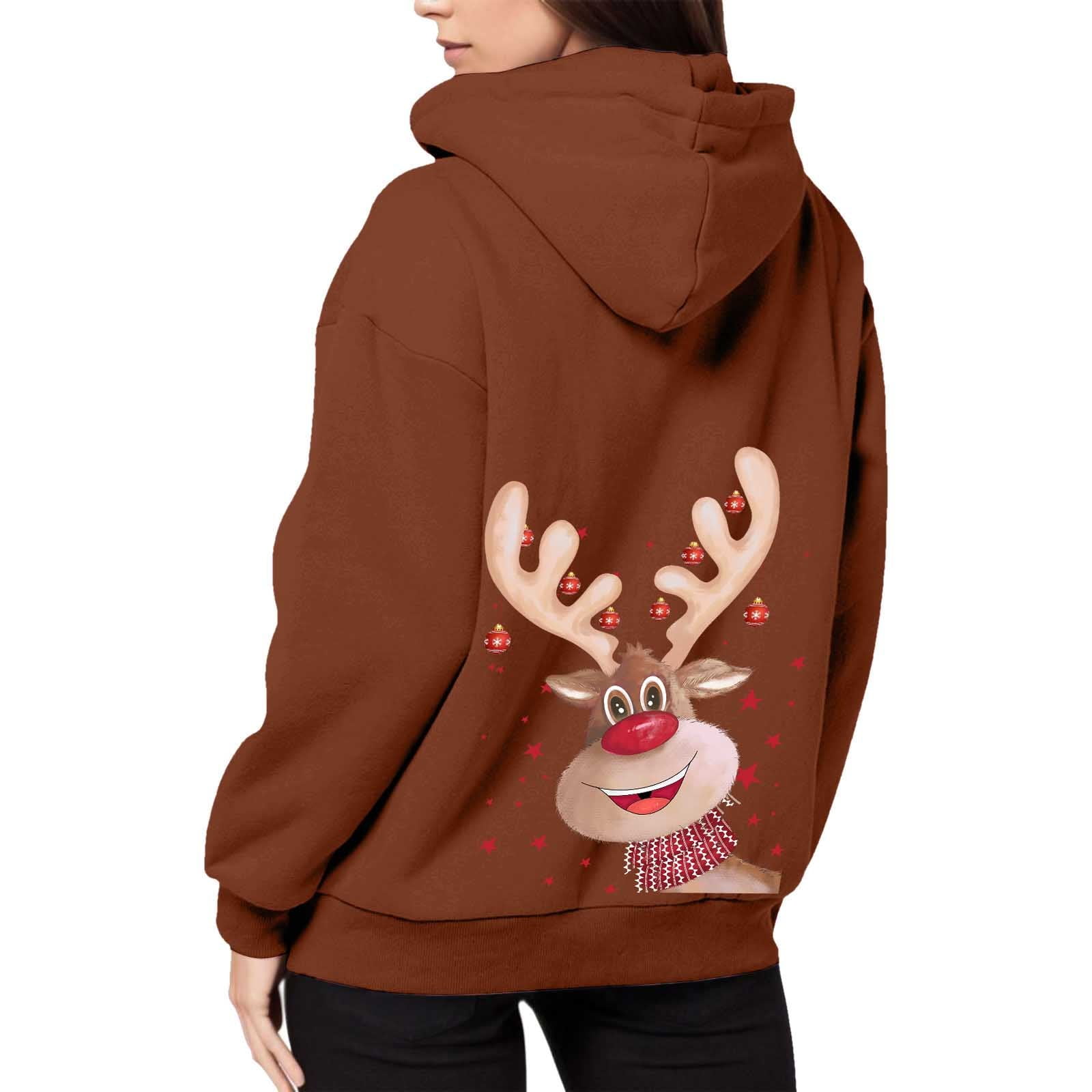 Ugly Christmas Hoodies for Women Zip Up Xmas Graphic Print Fleece Hooded Sweatshirts Funny Holiday Party Casual Jackets