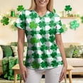 thumbnail image 5 of GEWSEY St Patricks Day Scrub Tops for Women Short Sleeve V Neck Scrubs Lucky Shamrock Print Plus Size Medical Uniform Shirts (Mint Green, XXL), 5 of 8