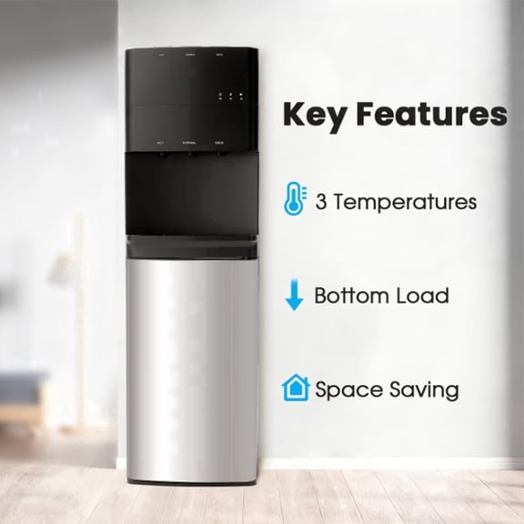 Bottom Loading Water Dispenser with Compressor Cooling,Stainless Steel Body & Aluminum Moto,High Dispensing Area, Safety Lock