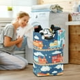 thumbnail image 5 of Yayeee Freestanding Laundry Hamper with Handle Collapsible Large Storage Basket for Clothes, Blue Cute Train Pattern, 5 of 7