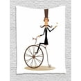 thumbnail image 1 of Cigar Tapestry, Gentleman with Mustache Top Hat Umbrella Retro Bike and Smoking a Cigar, Wall Hanging for Bedroom Living Room Dorm Decor, 40"W X 60"L, Brown Beige and White, by Ambesonne, 1 of 2