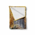 thumbnail image 2 of Waterfall Soft Flannel Fleece Throw Blanket, Fall Season Image of Historical Water Mill and Waterfall Outdoor Nature Art, Cozy Plush for Indoor and Outdoor Use, 50" x 70", Yellow Brown, by Ambesonne, 2 of 6
