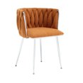 thumbnail image 5 of Modern Velvet Dining Chairs Set of 2, Hand Weaving Accent Chairs, Living Room Chairs Upholstered Side Chair Barrel Chair with Silver Metal Legs, for Kitchen Vanity Living Room, Orange, 5 of 9