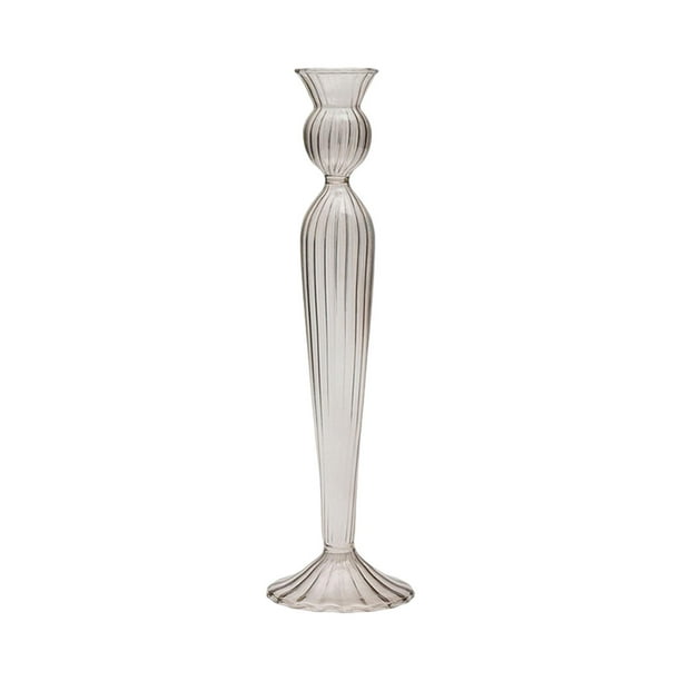 Candelabro cónico de vidrio, decoración de mesa, rayas verticales de 3,1x10,6 pulgadas, para centro de mesa de centro, multifuncional Rosa claro