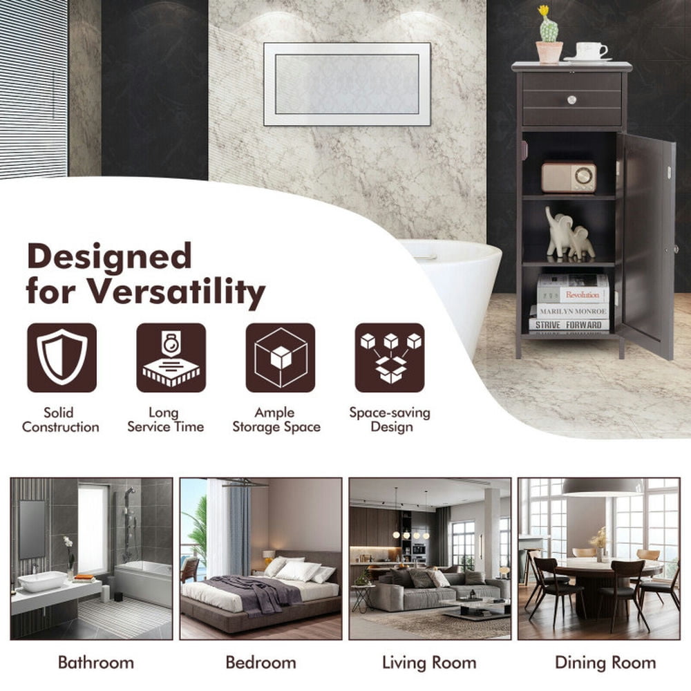 Finihen Bathroom Storage Cabinet, Bathroom Floor Cabinet, Wooden Bathroom Floor Storage Cabinet with Drawer and Shelf, for Bathroom, Living Room, Bedroom, Kitchen, Brown Finihen Bathroom Storage Cabinet, Bathroom Floor Cabinet, Wooden Bathroom Floor Storage Cabinet with Drawer and Shelf, for Bathroom, Living Room, Bedroom, Kitchen, Brown