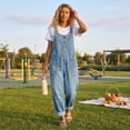 thumbnail image 6 of Denim Jumpsuit for Women Adjustable Strap Loose Denim Bib Overalls Y2k Baggy Jean Wide Leg Jumpsuits Casual Romper Light Blue 5XL, 6 of 7
