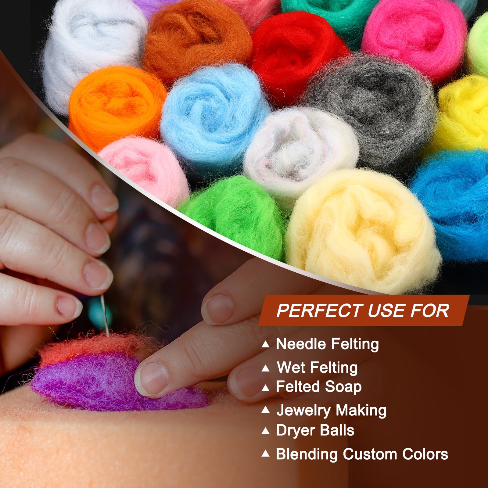 Uxcell 24 Colors Needle Felting Wool Nature Fibre Wool Yarn Needle Felting Hand for Wool Felting Yarn Supplies 3g/Pack