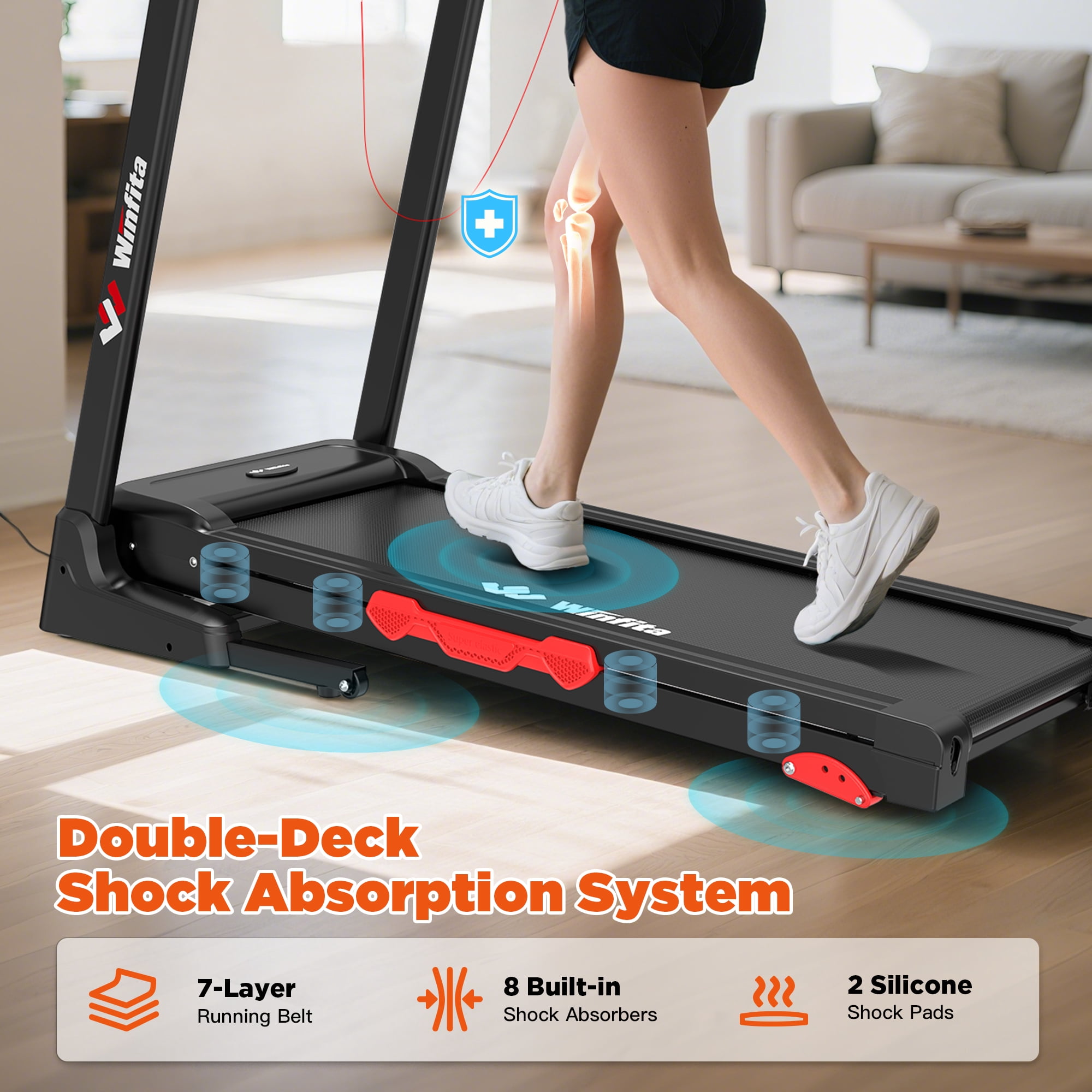 Winfita Foldable Treadmill with 6% Manual Incline for Home, 8 MPH Speed, 300 LB Capacity, 42"x17" Belt, App & Bluetooth Speakers, Tablet Holder, Pause Function, 64 Preset Programs, Black