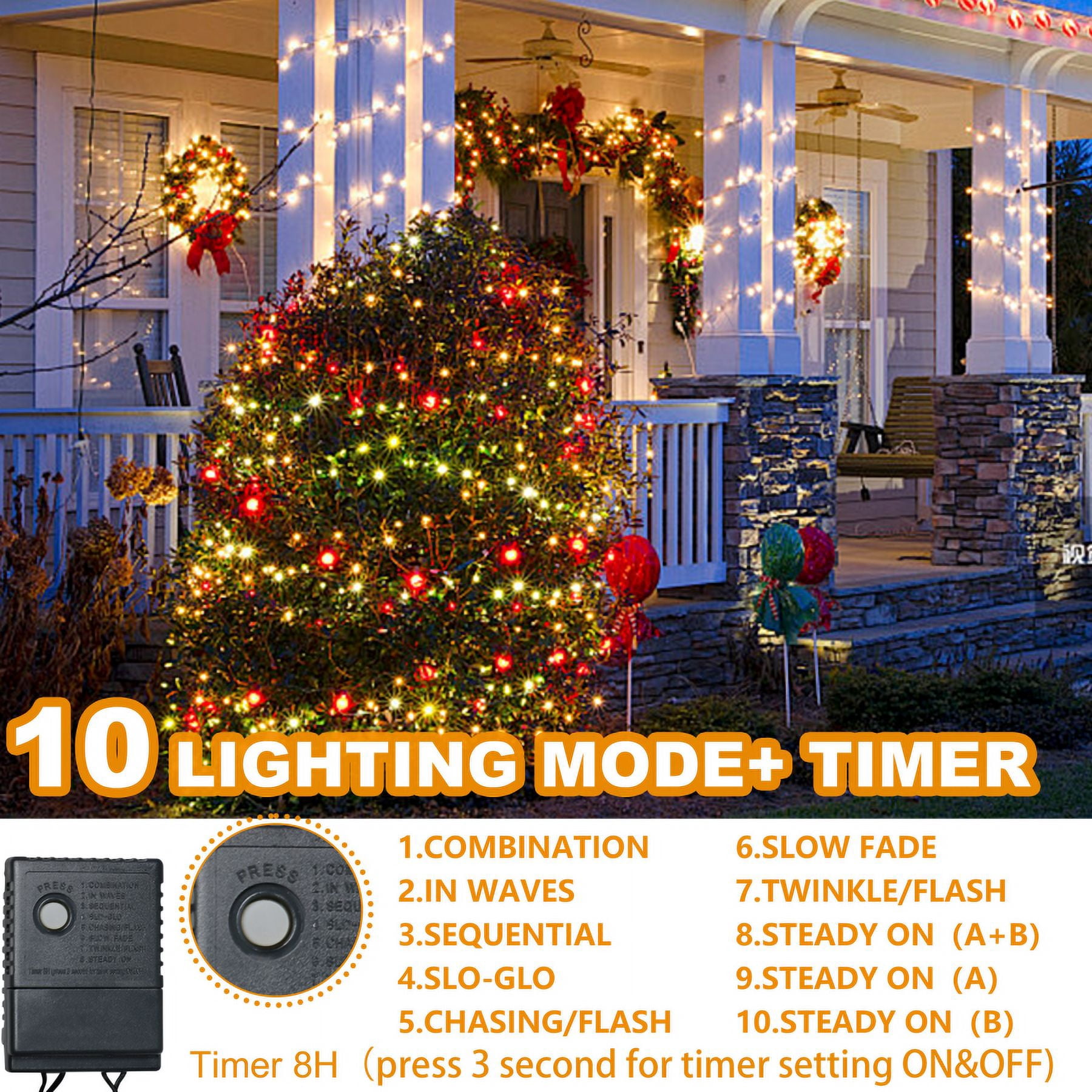 750 LED String Lights Cluster Lights - 41ft Red and Green Green Wire Outdoor Waterproof Lights, Plug in Indoor String Lights with 8 Modes & Timer Memory for Xmas, Christmas Tree