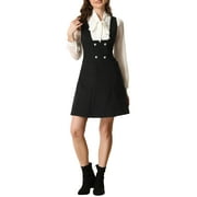 MODA NOVA Pinafore Dress for Juniors A-Line Double Breasted Overalls Suspenders