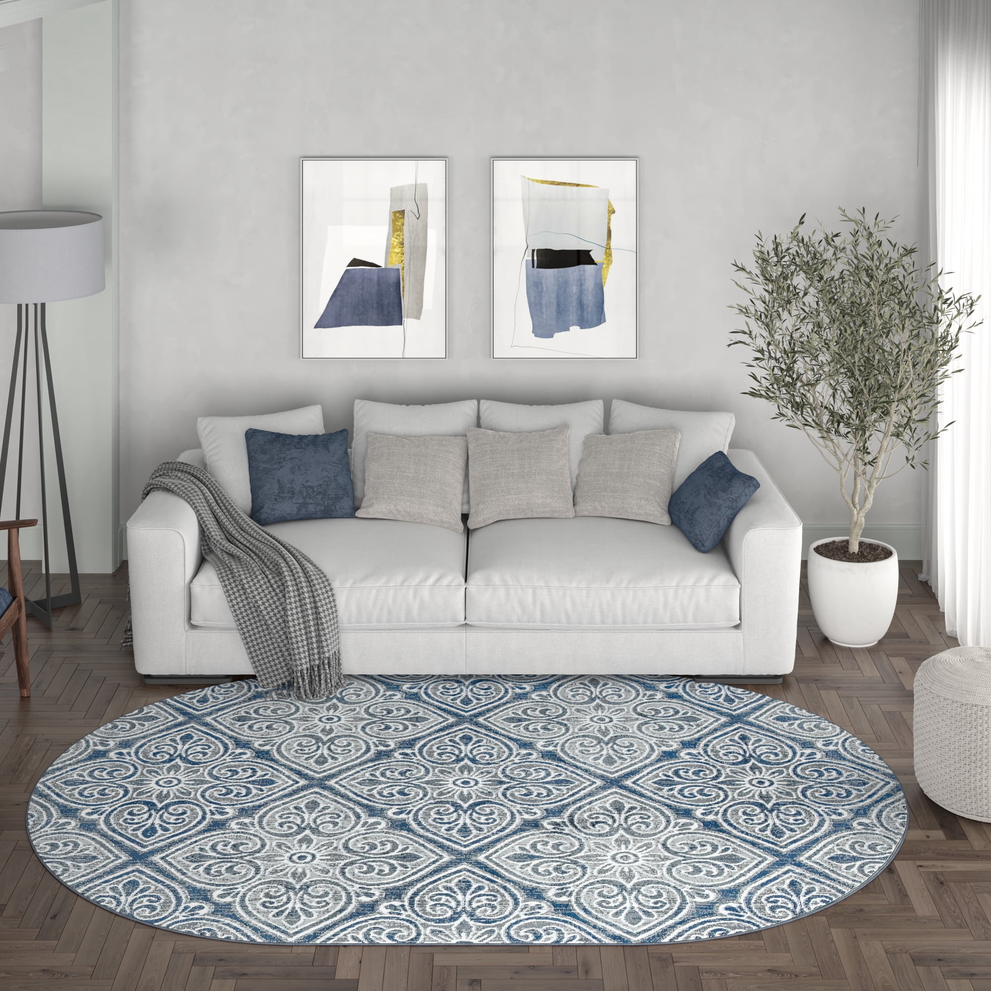 Madison Traditional 5' x 7' Oval Dark Gray Polypropylene Indoor Area Rug