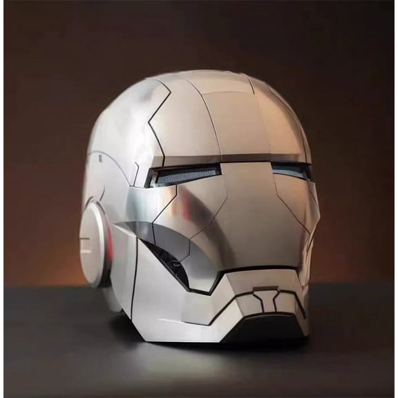 Guvpev Iron Hero Man Silvery MK5 Helmet - Collectible 1:1 Scale Electronic Wearable Mask with Voice Control & LED Eyes, Touch & RC, Realistic Jarvis Sound Effects, Superhero Cosplay Prop Gifts