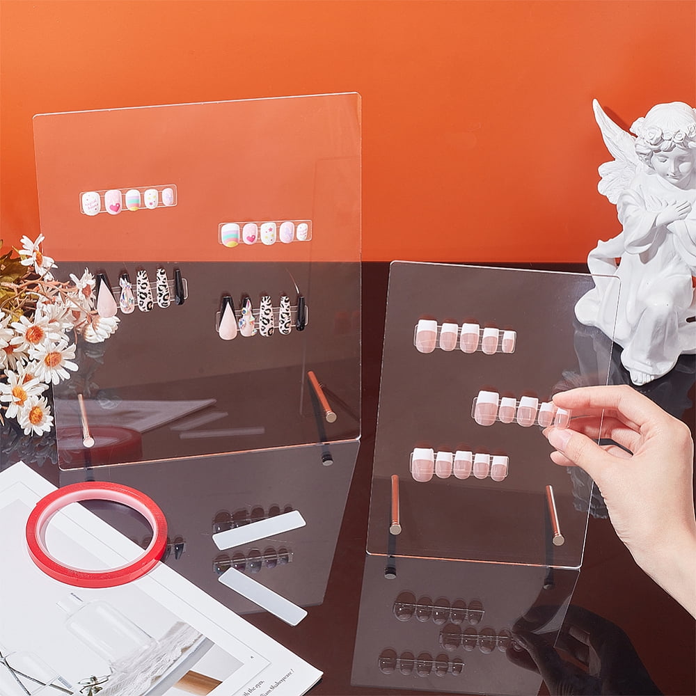 1 Bag 2 Set 2 Style Transparent Acrylic Wearing Armor Display Board with Acrylic Double Sided Adhesive Tape Nail Art Sticker Mixed Color 14.7~22x7.6x21~26cm 1 Set/style