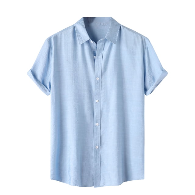 Shirts for men Casual Solid Turndown Short Sleeve Button Closure Shirt Hawaii Blouse