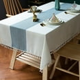 thumbnail image 1 of Tablecloth, Embroidered Table Cloth Cotton Linen Wrinkle Free Tablecloths Washable Dust-Proof Table Cover for Kitchen Dinning Party (Square, 55 x 55 Inch, Sky Blue), 1 of 7