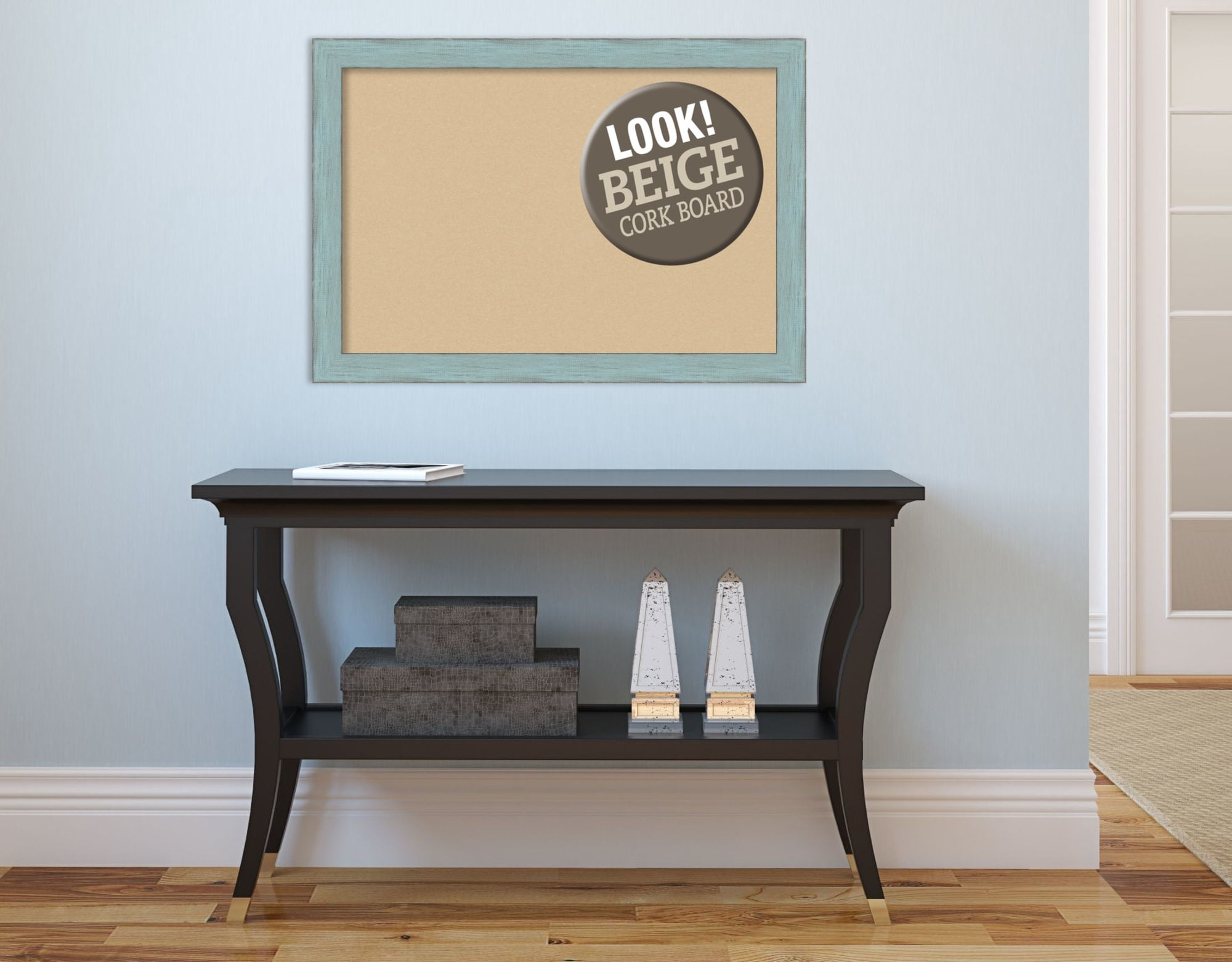 Amanti Art Natural Cork Board Wood Framed Sky Blue Rustic Bulletin Board 26 in. x 18 in.
