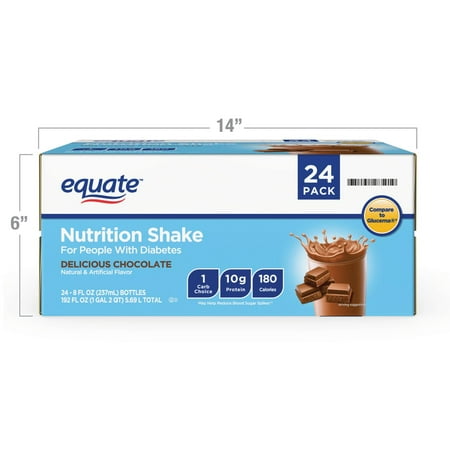 Equate Nutrition Shake for People with Diabetes, Chocolate, 8 fl oz, 24 Count