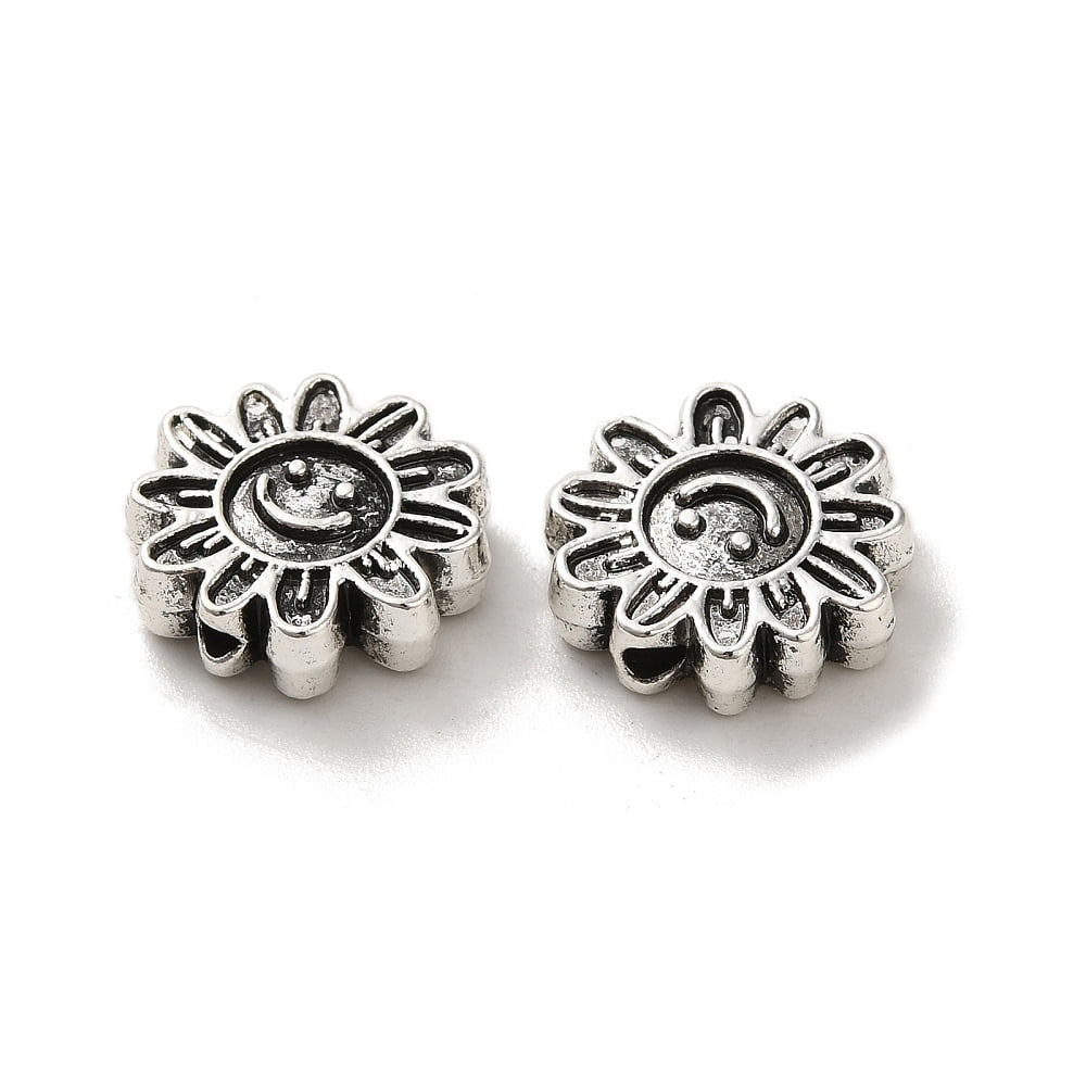 Tibetan style Alloy Beads Cadmium Free & Lead Free Antique Silver Flower 12.5x13x4mm Hole: 1.6mm 460pcs/1000g