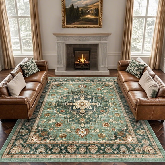 Alfombra Brevonox Vintage Oriental para sala de estar, 240 x 300 cm, color verde