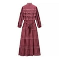 thumbnail image 3 of Winter Dresses for Women Lace Wedding Guest Dresses Solid Color Lantern Sleeve Button Round Neck Long Formal Dress, 3 of 8