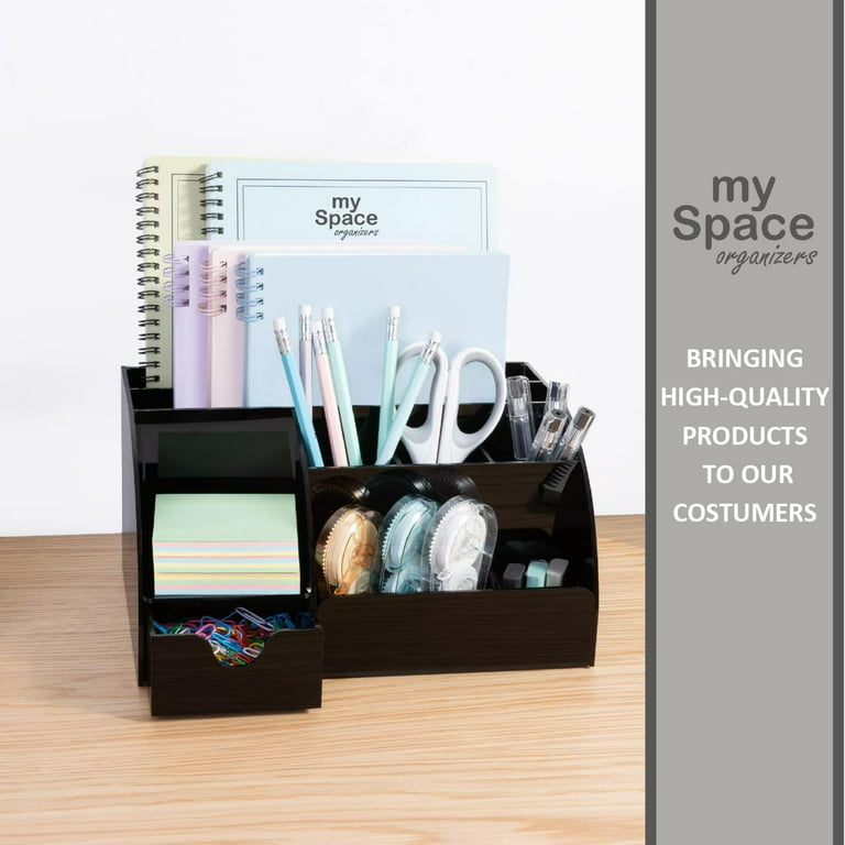 My Space Organizers Acrylic Office Desk Organizer with Drawer, 9 Compartments, All in One Office Supplies and Cool Desk Accessories Organizer, Enhance