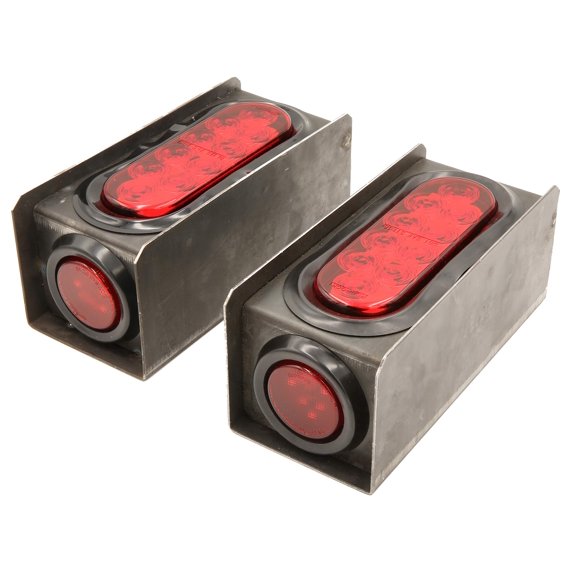 PEAKTOW PTL0434 Boîtes Lumineuses en Acier pour Camion-Remorque avec Feu Arrière Ovale Rouge à DEL de 6 Pouces et Lumières Latérales Rondes Rouges à DEL de 2 Pouces – Lot de 2