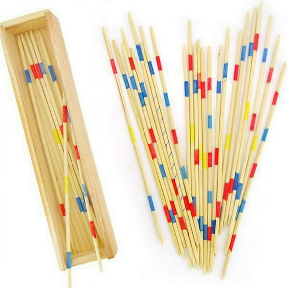 AMERTEER Wooden Pick Up Sticks Wood Retro Traditional Game Pickup Stick Toy Wooden Box