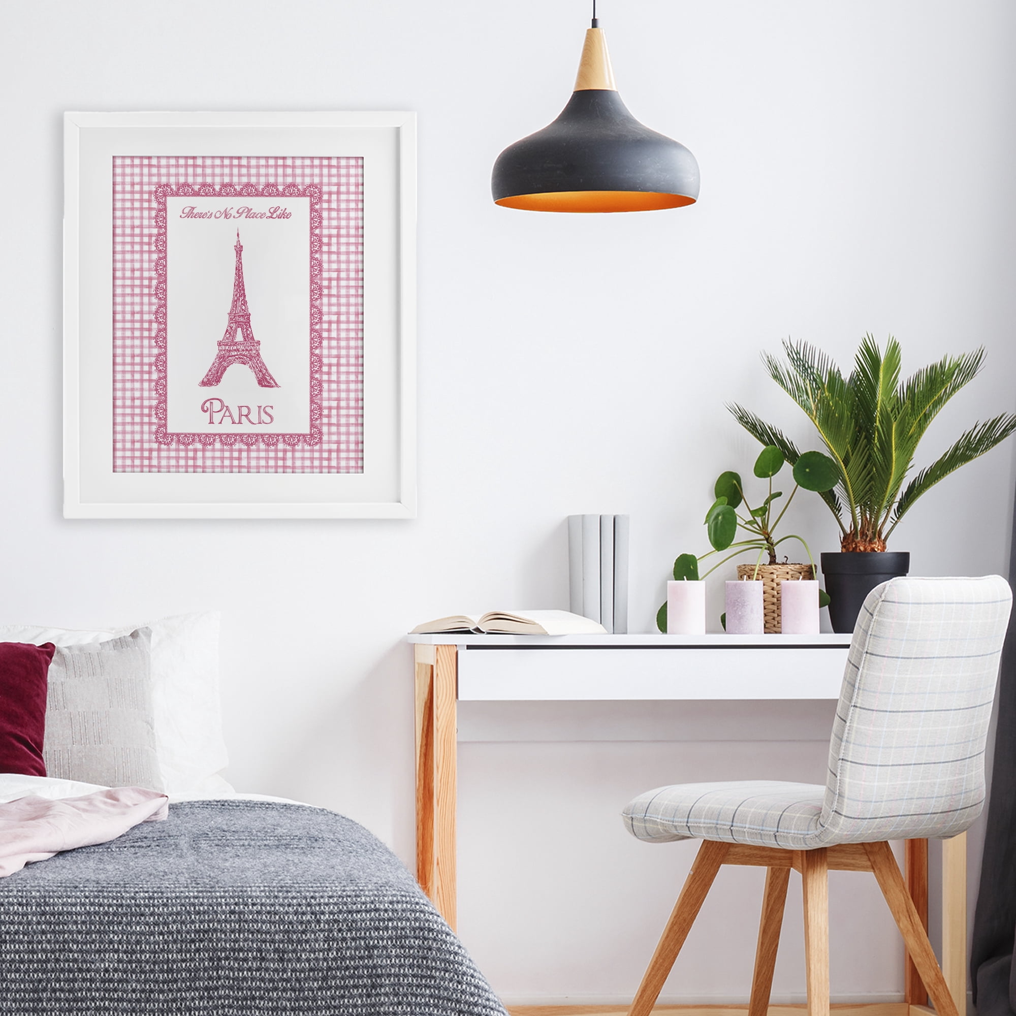 Stupell Industries No Place Like Paris Pink Lace White Framed Print Under Glass, design by Conrad Knutsen