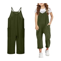 Girls Sleeveless Jumpsuit Army Green Loose Rompers Girls Summer Clothes Cute Clothes 10-11 Years Girls Fashion