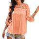 thumbnail image 1 of Top de encaje para mujer, camiseta transpirable suave de Color puro con costuras de encaje, camiseta informal holgada y versátil de manga media, color rosa XXL, 1 of 7