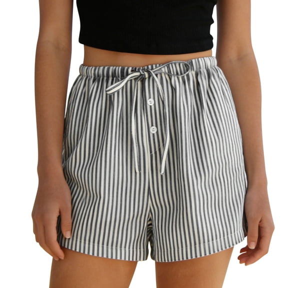cocolona Womens Summer Casual Striped Beach Shorts Elastic Waist Straight Wide Leg Vacation Lounge Shorts with Pockets