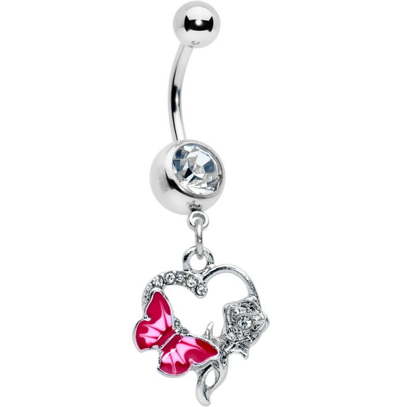 Body Candy Womens 14G 316L Stainless Steel Navel Ring Piercing Butterfly Rose Flower Pink Mens Dangle Belly Button Ring
