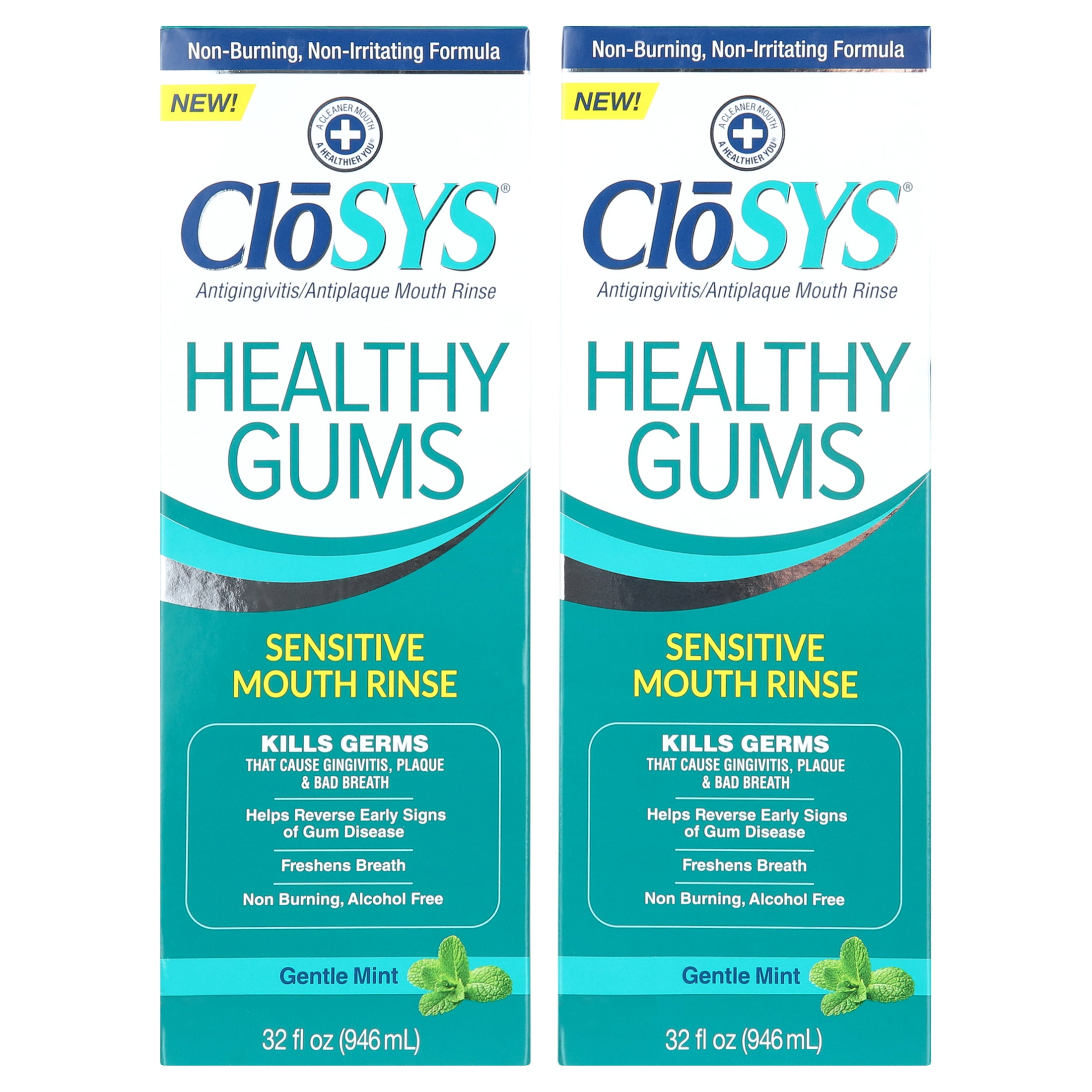 Closys Healthy Gums Mouthwash, Antiplaque and Antigingivitis for Gum Health, Non-Burning, Non-Irritating 32 Fl Oz (Twin Pack)