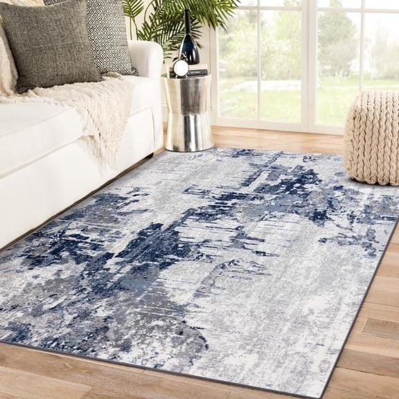 Luxe Weavers Contemporary Abstract Blue 5x7 Area Rug, Machine-Made Modern Carpet