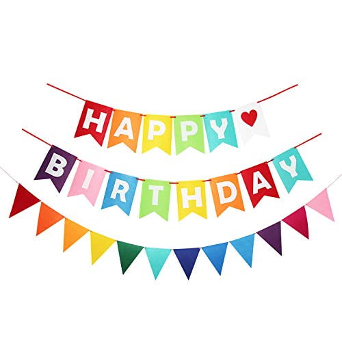 Happy Birthday Banner, Rainbow Happy Birthday Sign Happy Birthday Decorations Felt Bunting for Birthday Party Supplies, Happy Birthday Party Supplies for Girls Boys