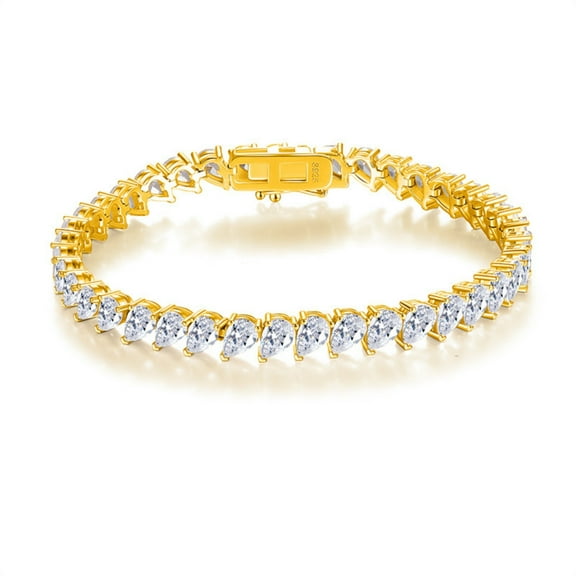 4*6MM Sterling Silver Moissanite Tennis Bracelets for Women D Color VVS1 Clarity Pear Cut Gold Diamond Bracelet for Anniversary Birthday Everyday 6.5-8 Inch