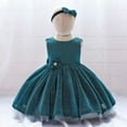 thumbnail image 2 of Odeerbi Girls Birthday Party Dresseses Toddler Net Yarn Embroidery Rhinestone Bowknot Sequins Gown Long Dresses Headband Suit Blue, 2 of 9