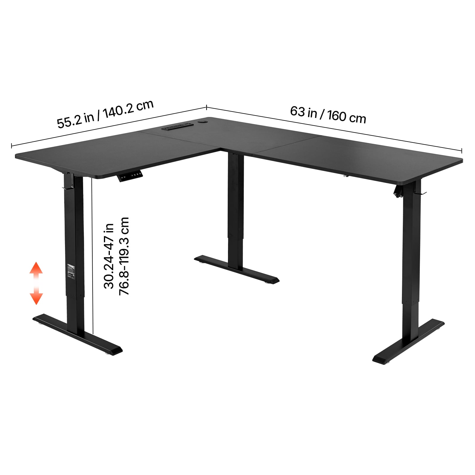 VEVOR L Shaped Desk, Electric Adjustable Height Corner Gaming Desk with Dual Hooks and Wheels, Heavy Duty Carbon Steel L-Shaped Computer Table with Power Strip for Home Office, Easy to Assemble