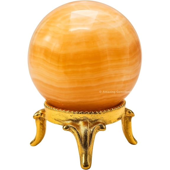 Yellow Calcite Banded Crystal Ball with Stand - 2 Inches Crystal Sphere Meditation Balls for Witchcraft and Decorative Balls