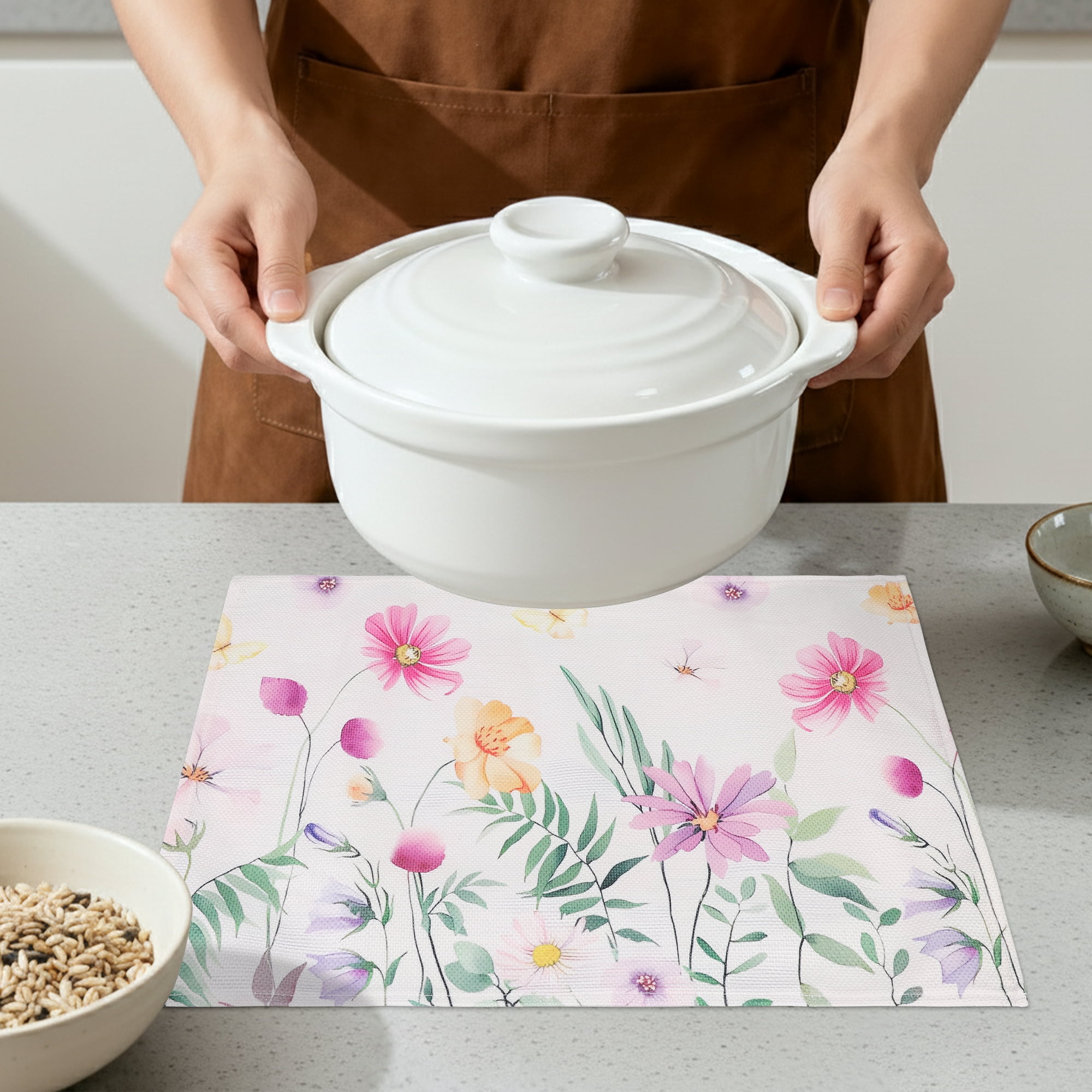 Unique Bargains Farmhouse Placemats Set of 6 Linen Placemats for Dining Table Beige