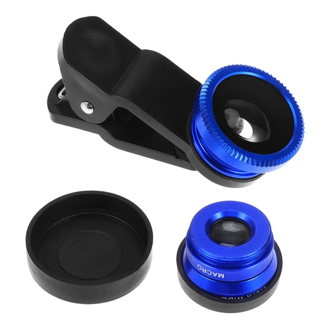 Cámara 3 en 1 Teléfono 0.67X Lente Macro Gran Angular 180 grados Fisheye Clip-On Professional para Smartphones (Azul)