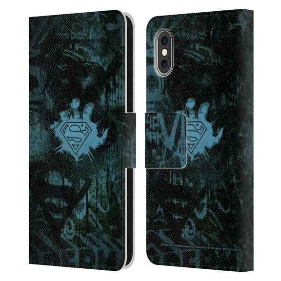 Head Case Designs Officially Licensed Superman DC Comics Vintage Fashion Graffiti Leather Book Wallet Case Cover Compatible with Apple iPhone X / iPhone XS