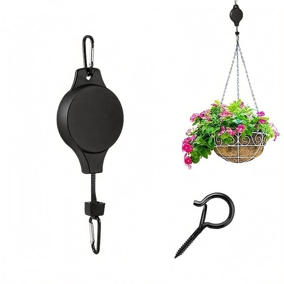 Retractable Adjustable Plant Hook 8.26in with 29.3in Cord Hanging Basket Birdcage Pendant Black Pull Line Multifunctional Rope Extender for Indoor Outdoor Patio